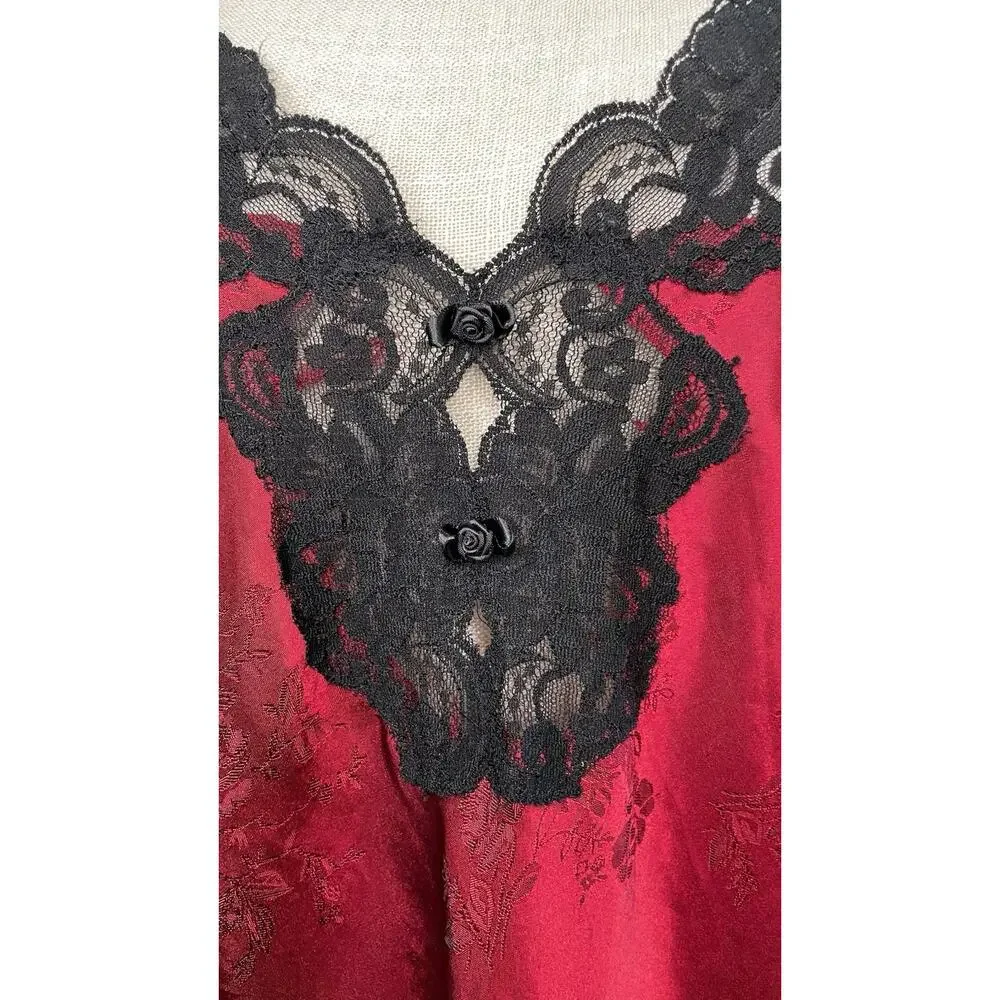Vintage California Miss Lace Slip Dress Lingerie Nightgown Nightie Gothic Red M